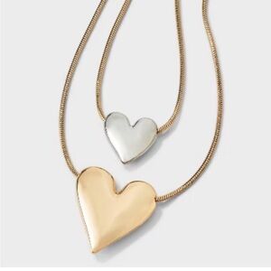 A New Day Layered Necklace Gold and Silver Heart Pendant Necklace 2 pieces